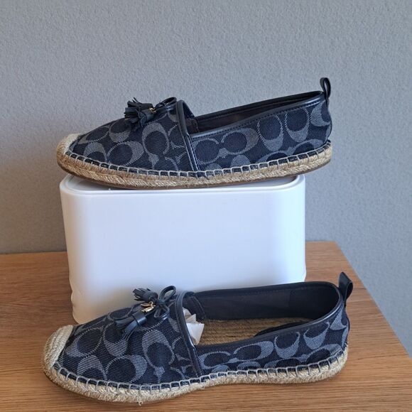 COACH Carson Espadrille Flats 8.5 Women’s Slip-On Shoes Denim Blue Logo Comfort - Picture 4 of 13